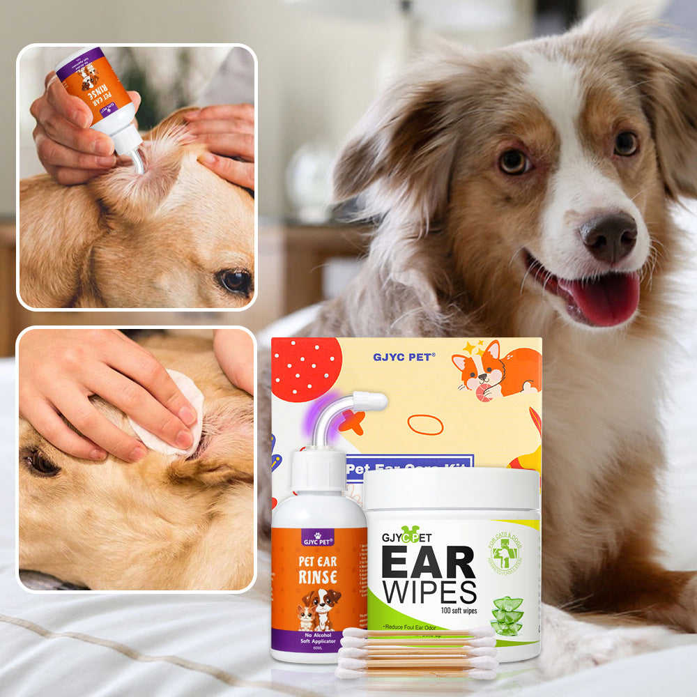 Pet Ear Cleaning Solution & Wipes Set