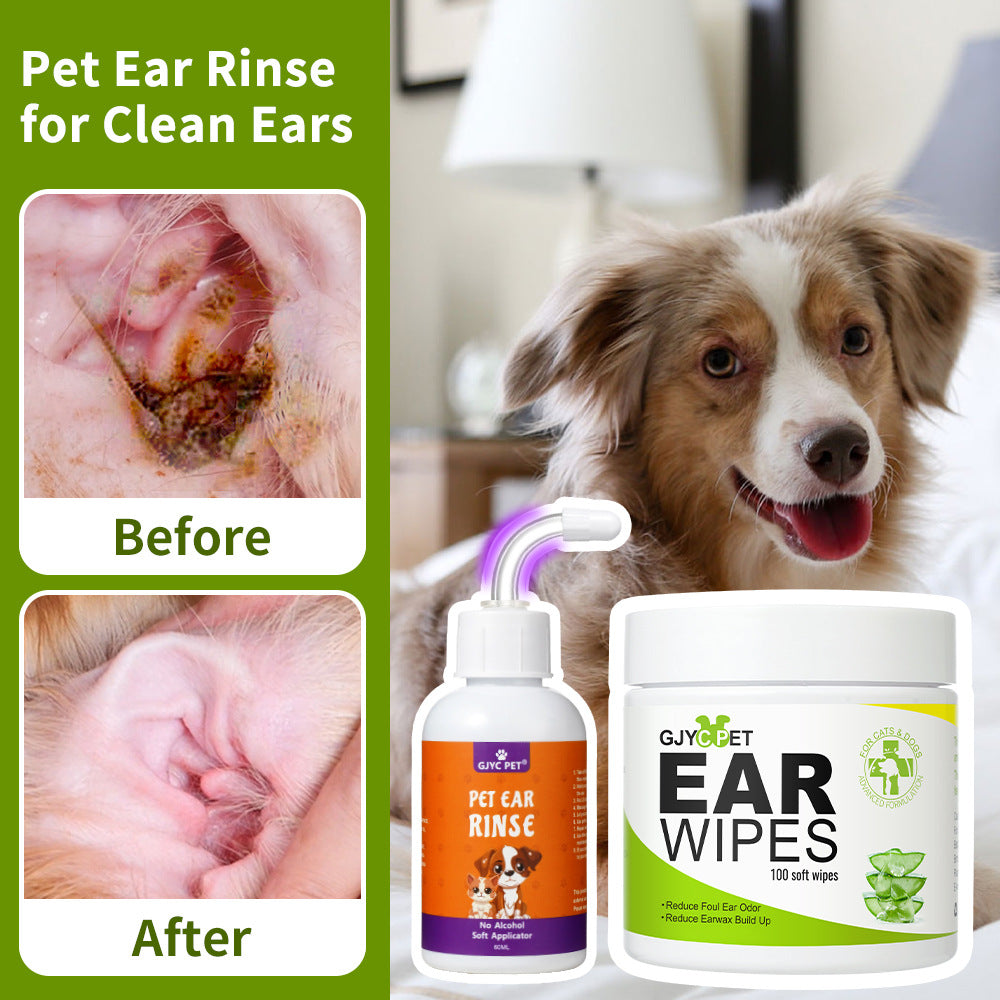 Pet Ear Cleaning Solution & Wipes Set