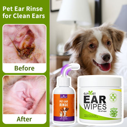 Pet Ear Cleaning Solution & Wipes Set