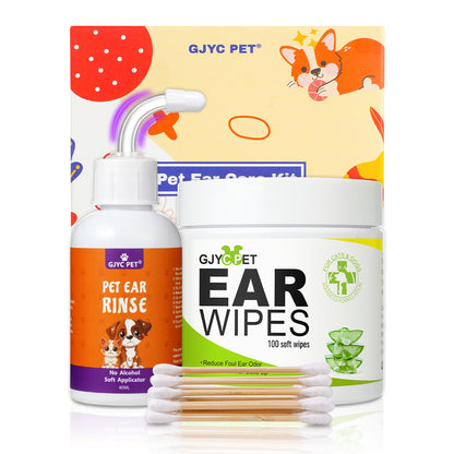 Pet Ear Cleaning Solution & Wipes Set