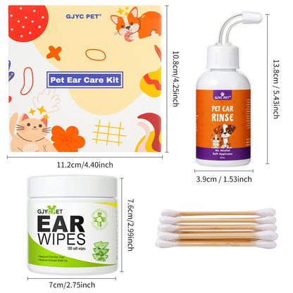 Pet Ear Cleaning Solution & Wipes Set